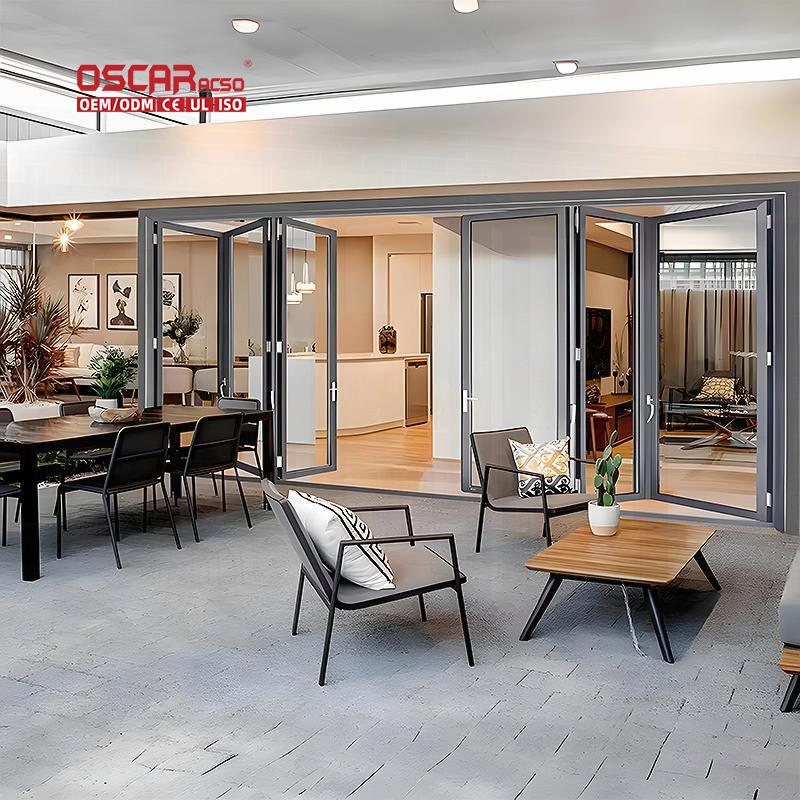 Folding with Thermal Break Soundproof Energy Efficient Custom Size Color Smooth Sliding System Folding Door