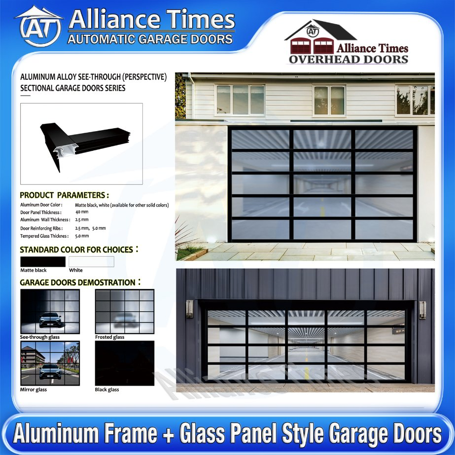 Advanced Residential Local Aluminum Tinted Tempered Glass Automatic New Garage Doors