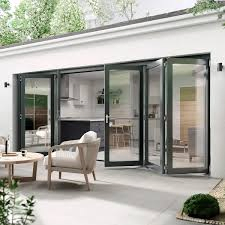 Bifold Aluminum Alloy Folding Doors with Fiberglass Folding Screen Windproof &amp; Waterproof for Exterior &amp; Patio