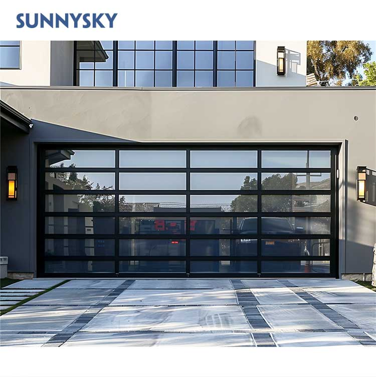 Sunnysky Modern Aluminum Alloy Tempered Glass Panel Full View 10 X 7 9 X 7 Garage Door Price Plexiglass Overhead Glass Garage Door