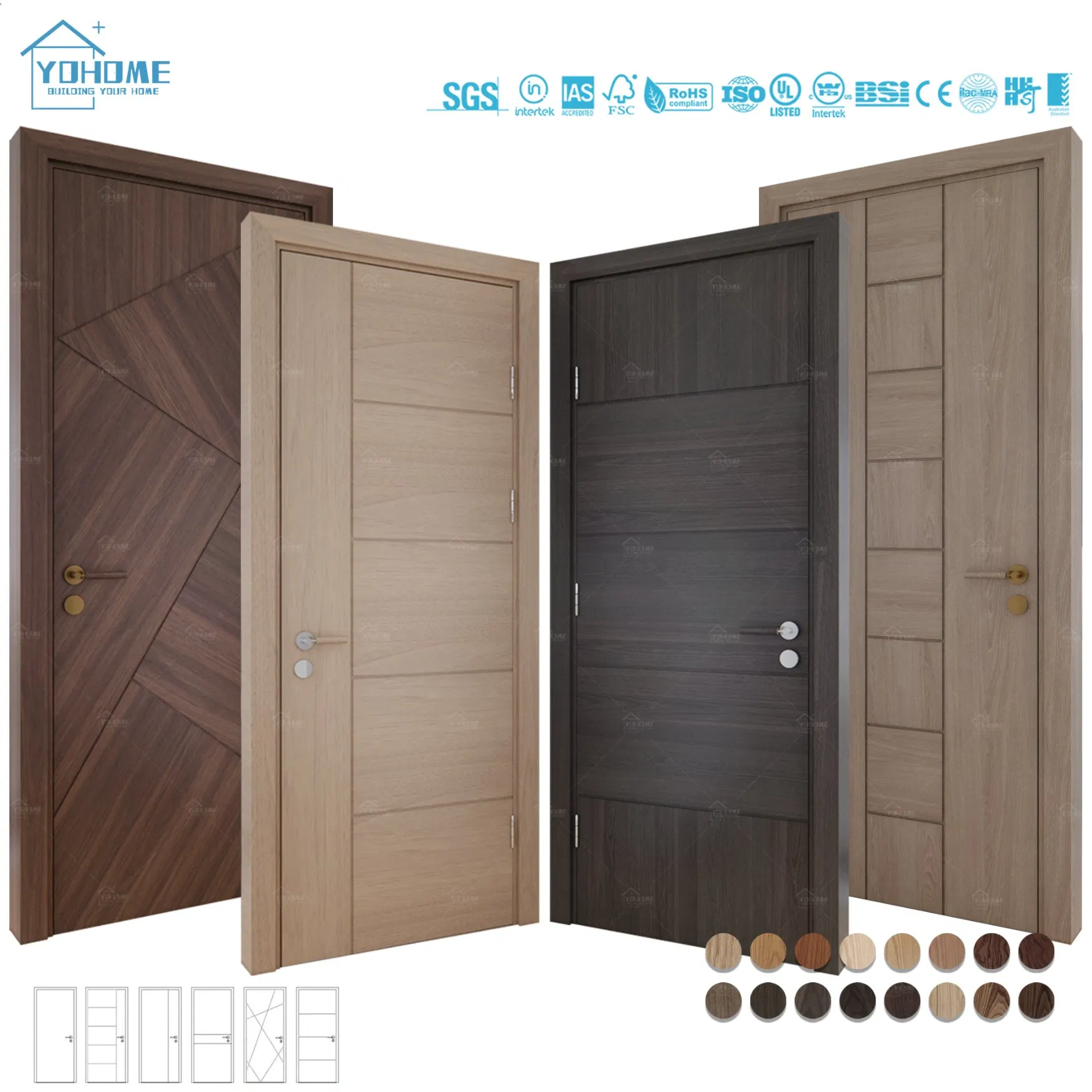 European Standard Custom CE Certified MDF Internal Door Indoor Wood Door for Houses Residential Room Door