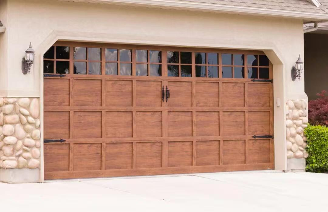 China Foshan Factory Custom Luxury Automatic Double Wood Panel Garage Door