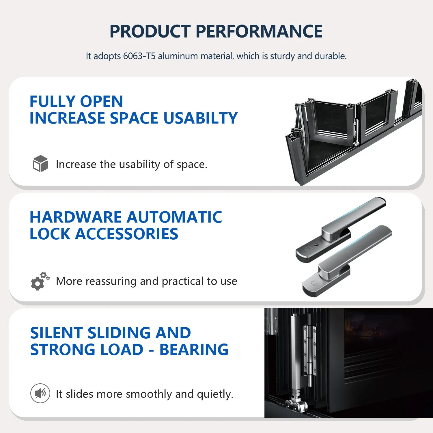 Folding with Thermal Break Soundproof Energy Efficient Custom Size Color Smooth Sliding System Folding Door