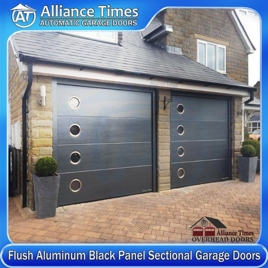Modern Aluminum Automatic Garage Doors with Faux Wood Finish