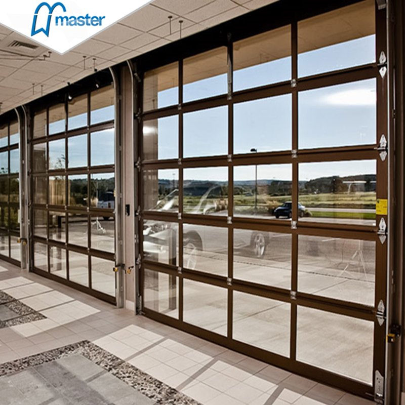 8X7 Luxury Clear Transparent Glass Aluminum Full View Garage Door with Pedestrian Door