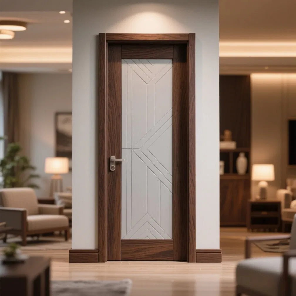 Custom White Primer Moulded Wooden Door Single Door Leaf MDF Modern Design for Apartments and Offices