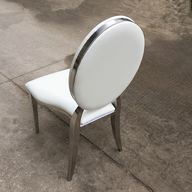 Wholesale Luxury Silver Back Round Blue Upholstered Padded Throne Stainless Steel Hotel Party Event Dining Banquet Wedding Chair