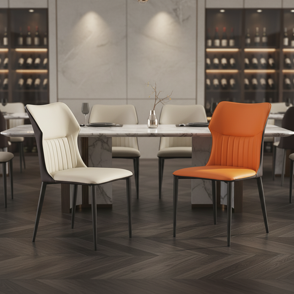 Scandinavian Luxury Modern Hotel Dining Chair with PU Leather Padded Seat and Stable Backrest