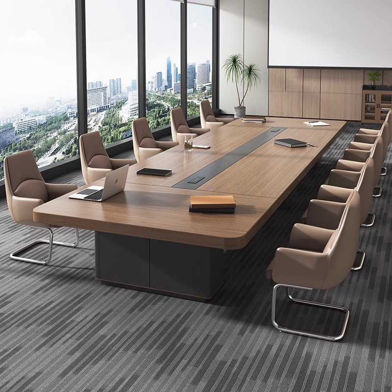 Modern Large Rectangular Wood Office Conference Table with Extendable Chair Combination for Enhanced Comfort Meeting &amp; Training
