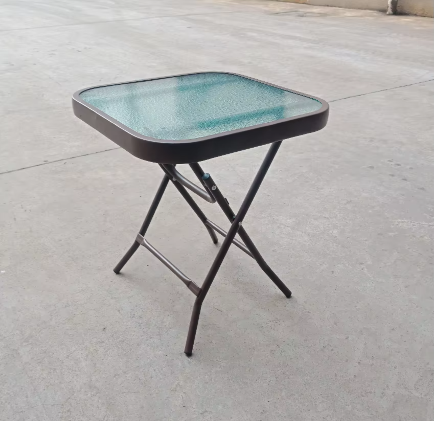 Custom Balcony Folding Table Tempered Glass Cafe Outdoor Tables Small Patio Furniture Matte Steel Frame Side Table for Backyard