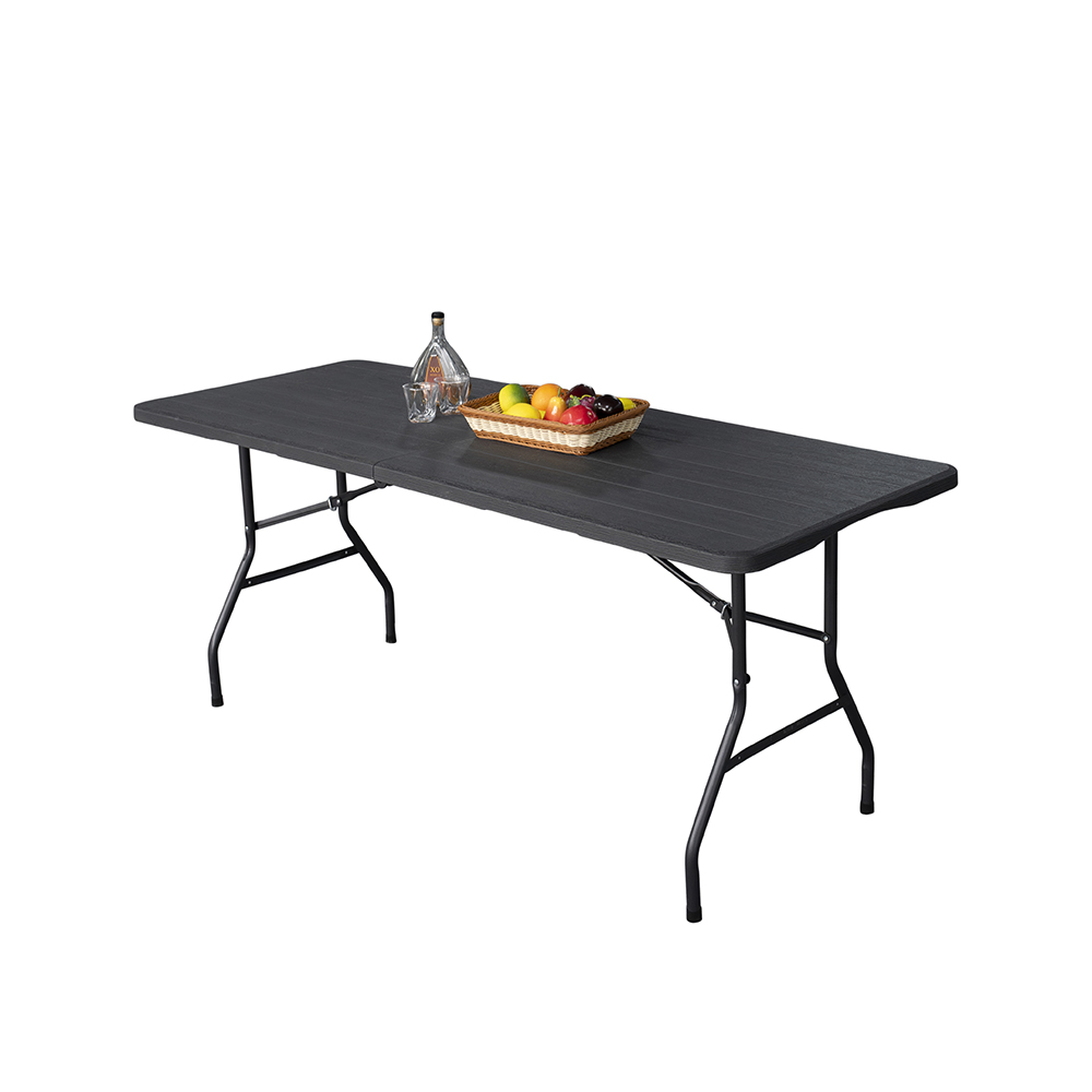 Wholes Wood Grain Style 6FT Plastic Folding Dining Table HDPE Top Waterproof Stackable Legs Foldable for Outdoor Furniture Use