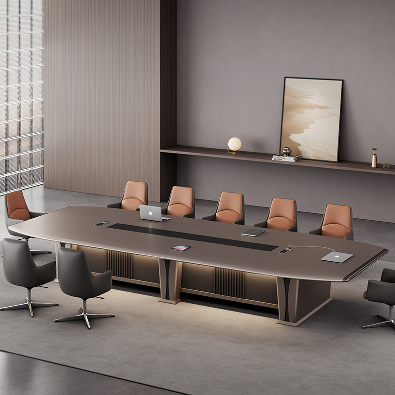 Luxury Modern Wood Panel Conference Table Set Metal Frame Office Meeting Desk Chairs Executive Boardroom Furniture for 12 People