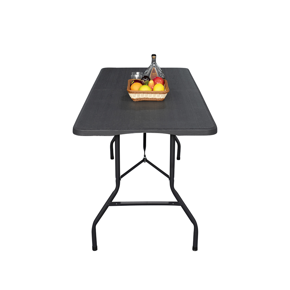 Wholes Wood Grain Style 6FT Plastic Folding Dining Table HDPE Top Waterproof Stackable Legs Foldable for Outdoor Furniture Use
