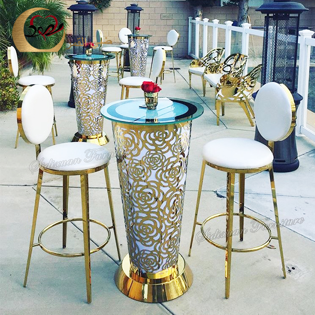 High Boy Cocktail Bar Table Stainless Steel Remote Control LED Light up for Wine Cellar and Hotel Use