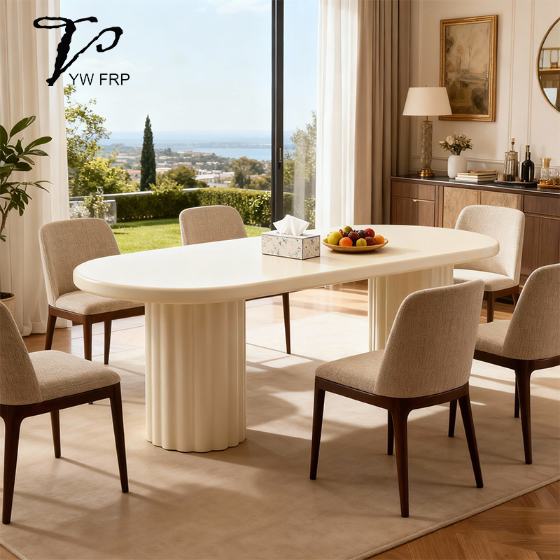 Modern European Luxury Designer Rectangular Fiberglass Rice White Dining Table for Living Room and Hotel Use Home Furniture