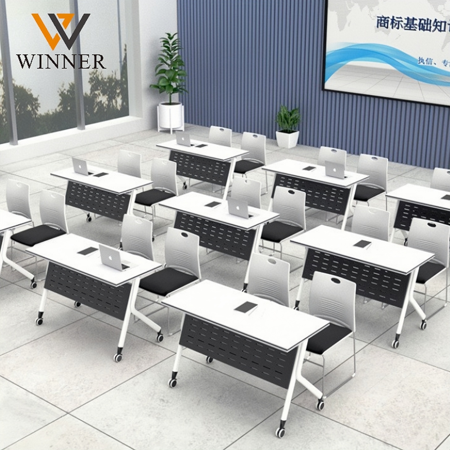 High Quality Modern Multi Functional Foldable Conference Table School Office Combination Assembly Durable Iron Commercial