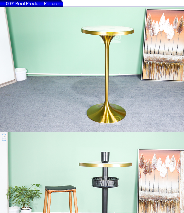Factory Direct Sale High Round Black and Gold Mdf Balcony Wire Stainless Steel Cocktail bar Tables