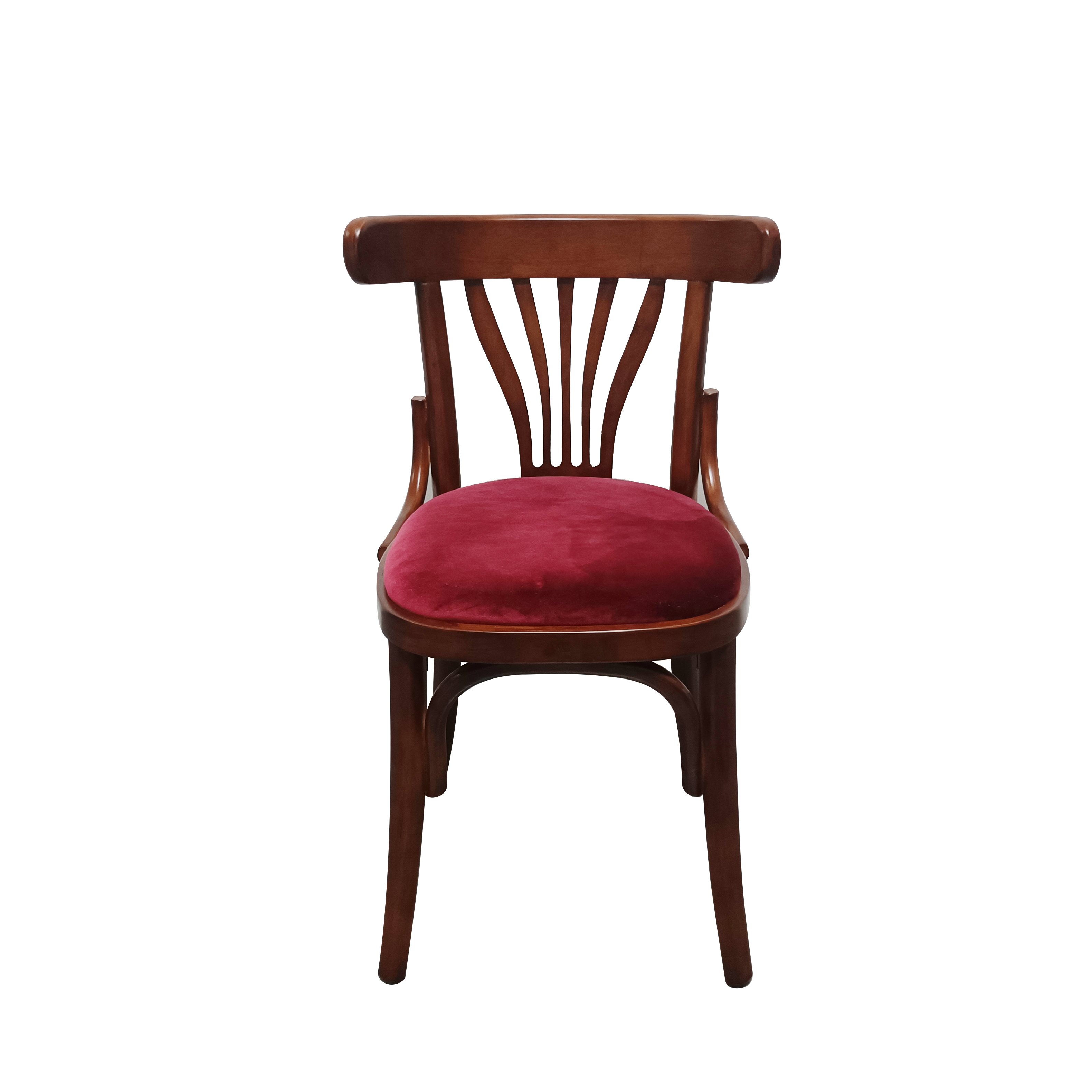 Commercial Classic Grade Vintage Retro Red Cafe Bistro Furniture Indoor Restaurant Wood Frame Velvet Seat Dining Chair for Hotel