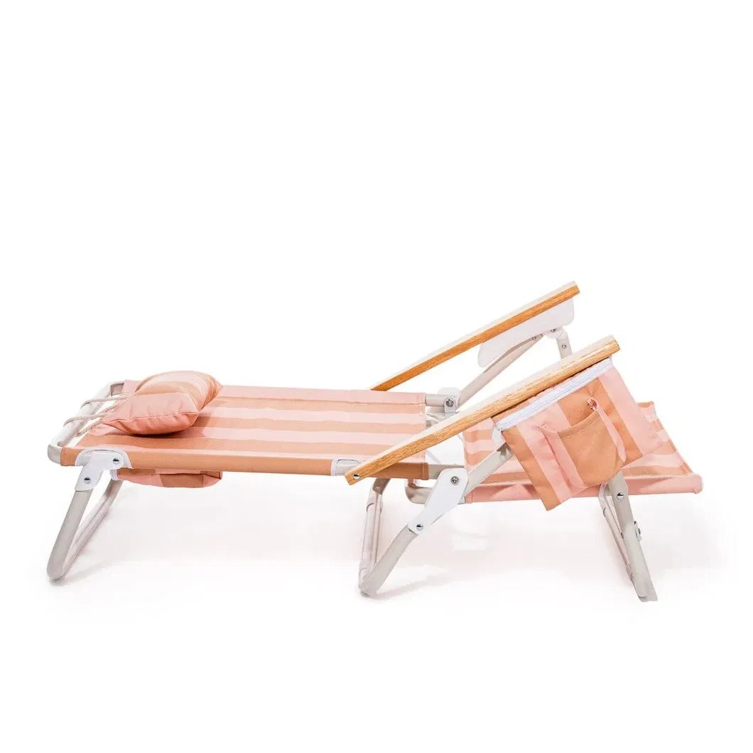Customizable 5-Position Folding Reclining Beach Chairs with Wooden Armrests