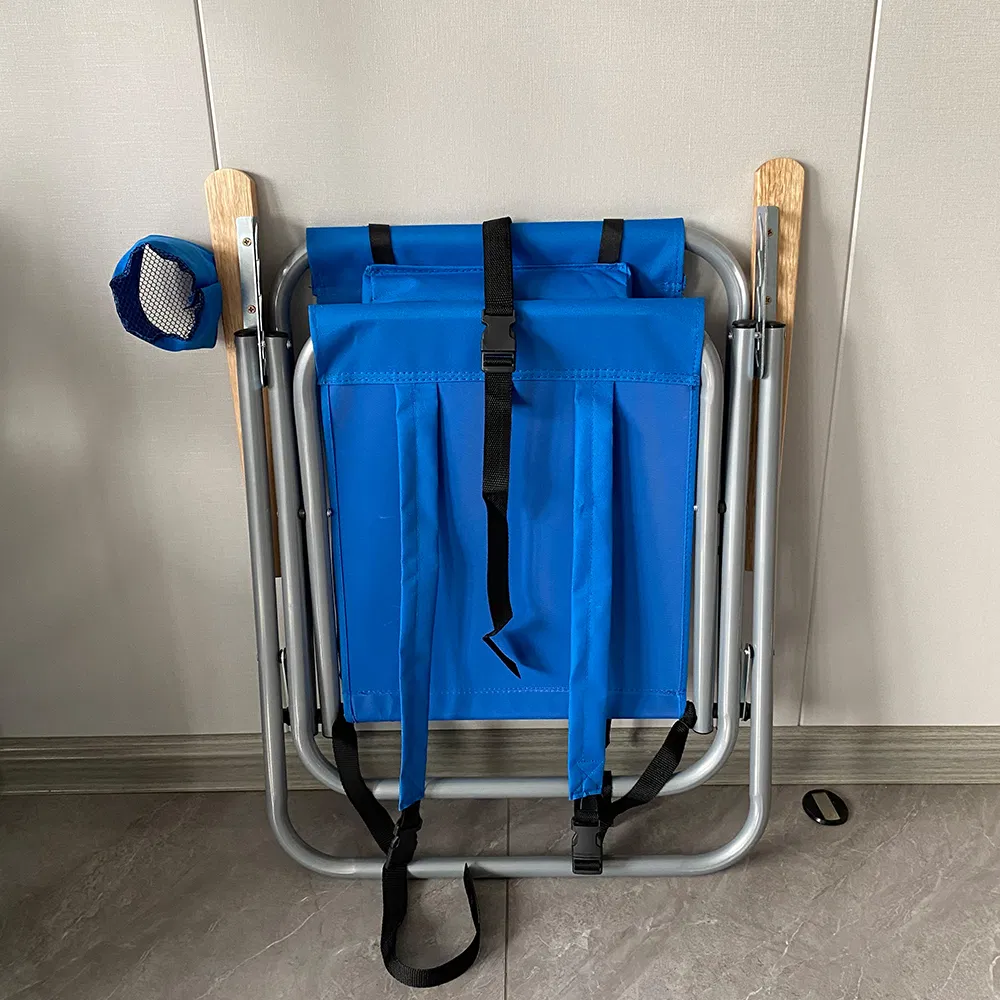 Beach Chair - Folding Chair with Wood Armrest-Blue