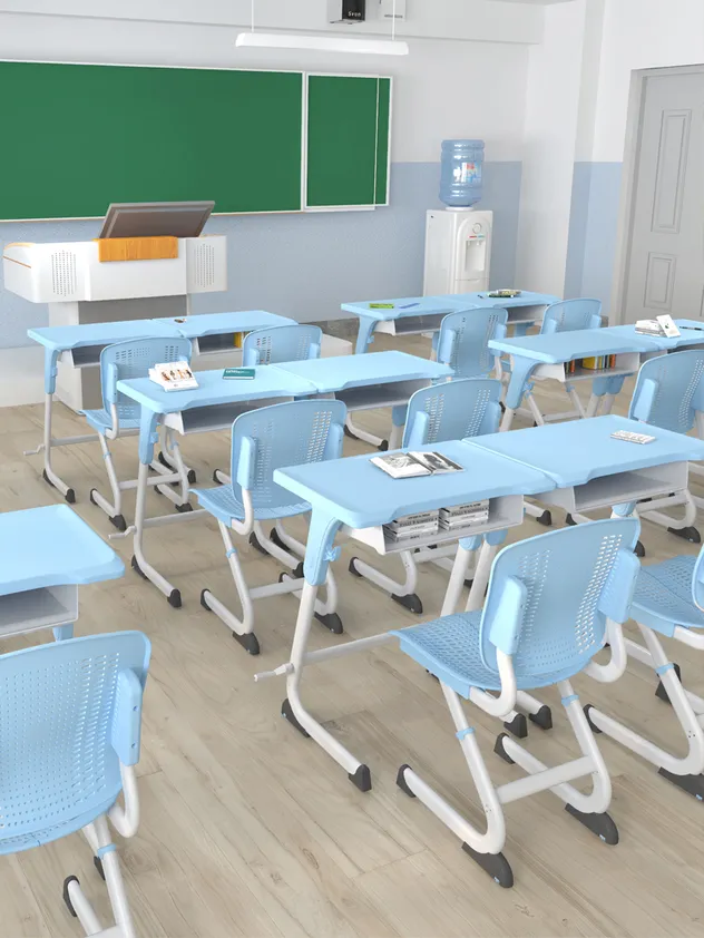 Classroom Student Desk Chair with Storage Basket Plywood School Table Training Chaise with Writing Pad