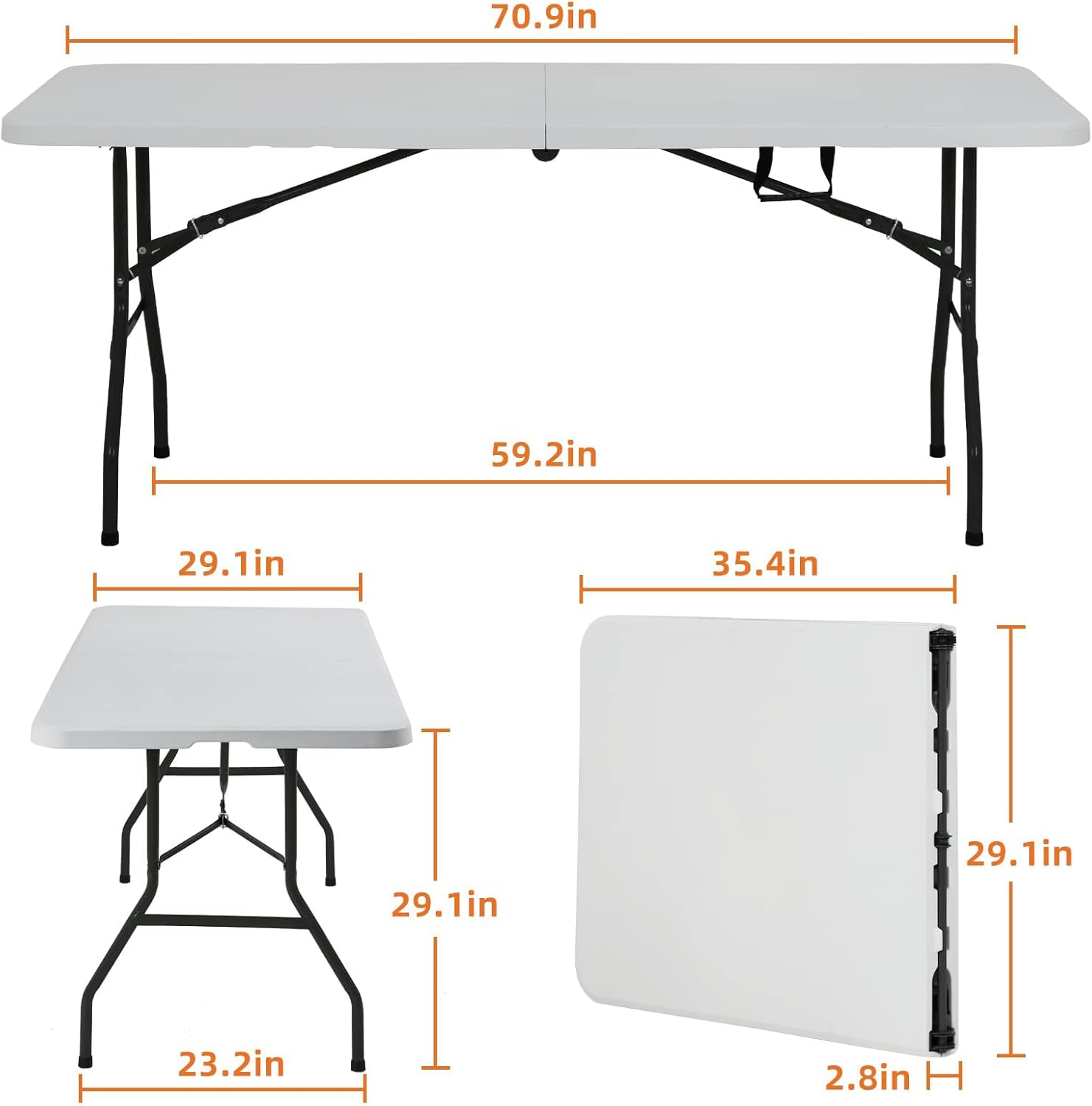 6FT Folding Tables Plastic Rectangle Patio Dining Party Foldable Camping Picnic Banquet Table