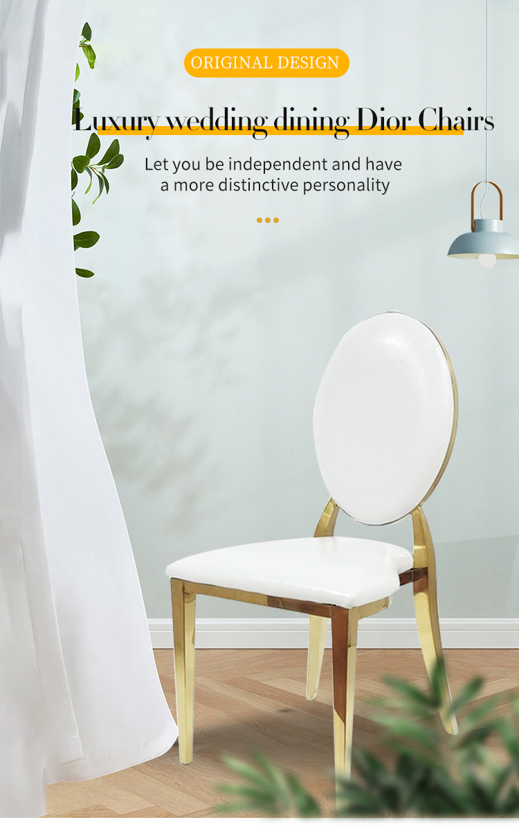 Wholesale Luxury Silver Back Round Blue Upholstered Padded Throne Stainless Steel Hotel Party Event Dining Banquet Wedding Chair