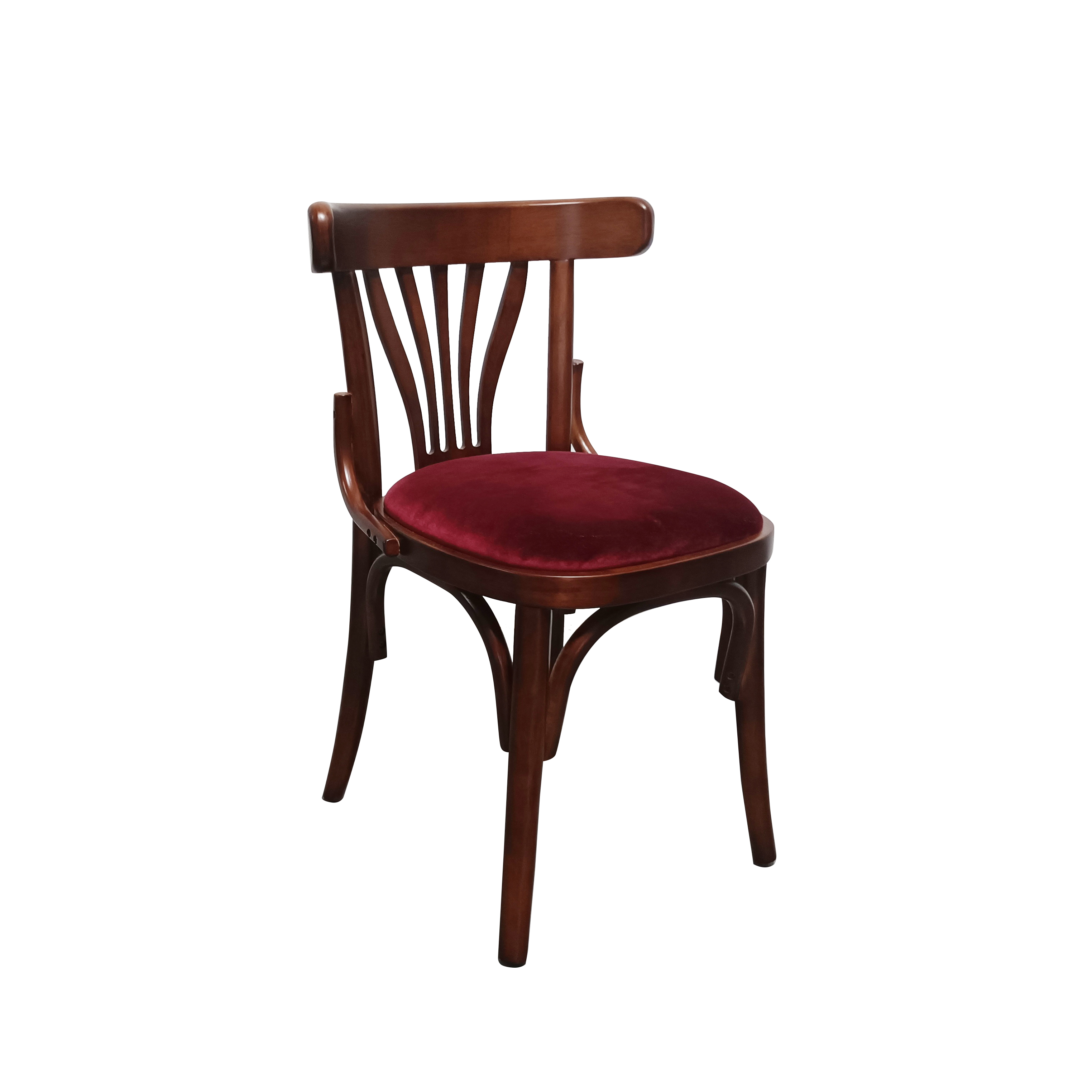 Commercial Classic Grade Vintage Retro Red Cafe Bistro Furniture Indoor Restaurant Wood Frame Velvet Seat Dining Chair for Hotel