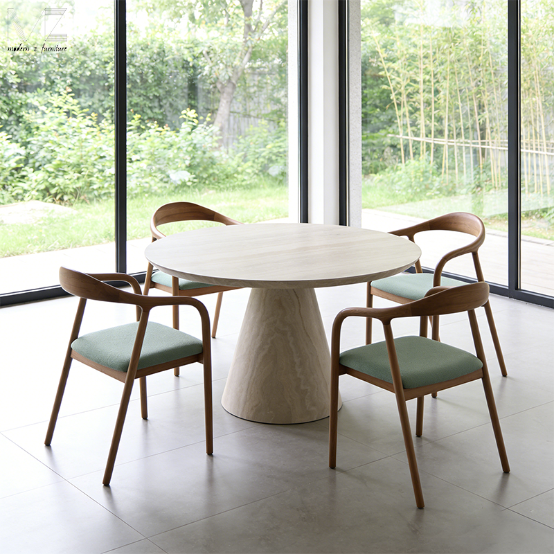 High Quality Custom Contemporary 4 Seat Luxury Dining Furniture Large Size Hotel Marble Travertine Print Fiberglass Dining Table
