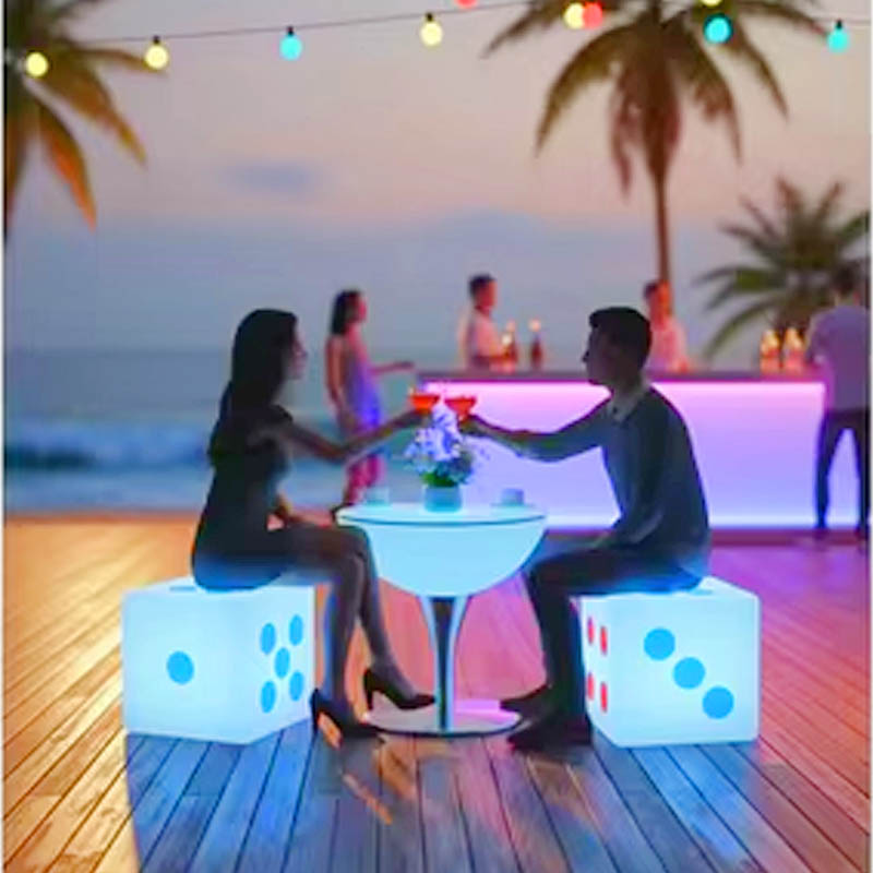 LED Light-Up High Bar Table Colorful Cocktail Table with Square Bar Versatile for Kitchen Outdoor Dining Use