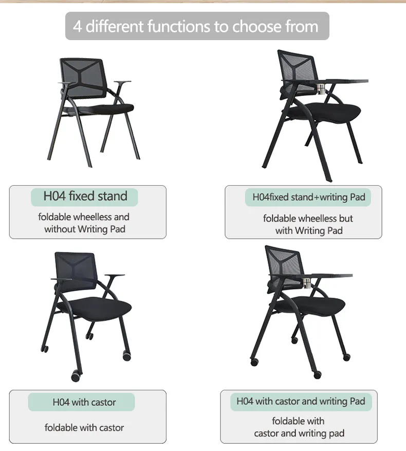 Folding Training University Lecture Chair with Table Pad Hall Chair with Wheel