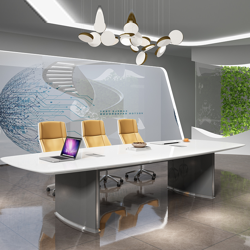 Customized High Gloss White Conference Room Table Modern Luxury 10 Seater Boardroom for Home Office School Durable Wood Material