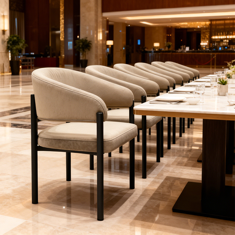 Modern Contemporary Light Luxury Iron &amp; Fabric Dining Chair Restaurant Set for Hotel Bar Supermarket