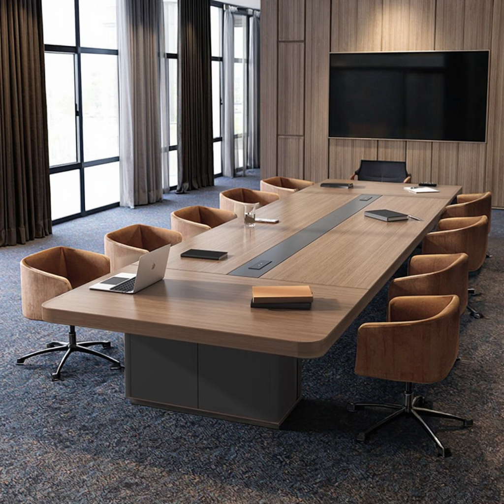 Modern Large Rectangular Wood Office Conference Table with Extendable Chair Combination for Enhanced Comfort Meeting &amp; Training