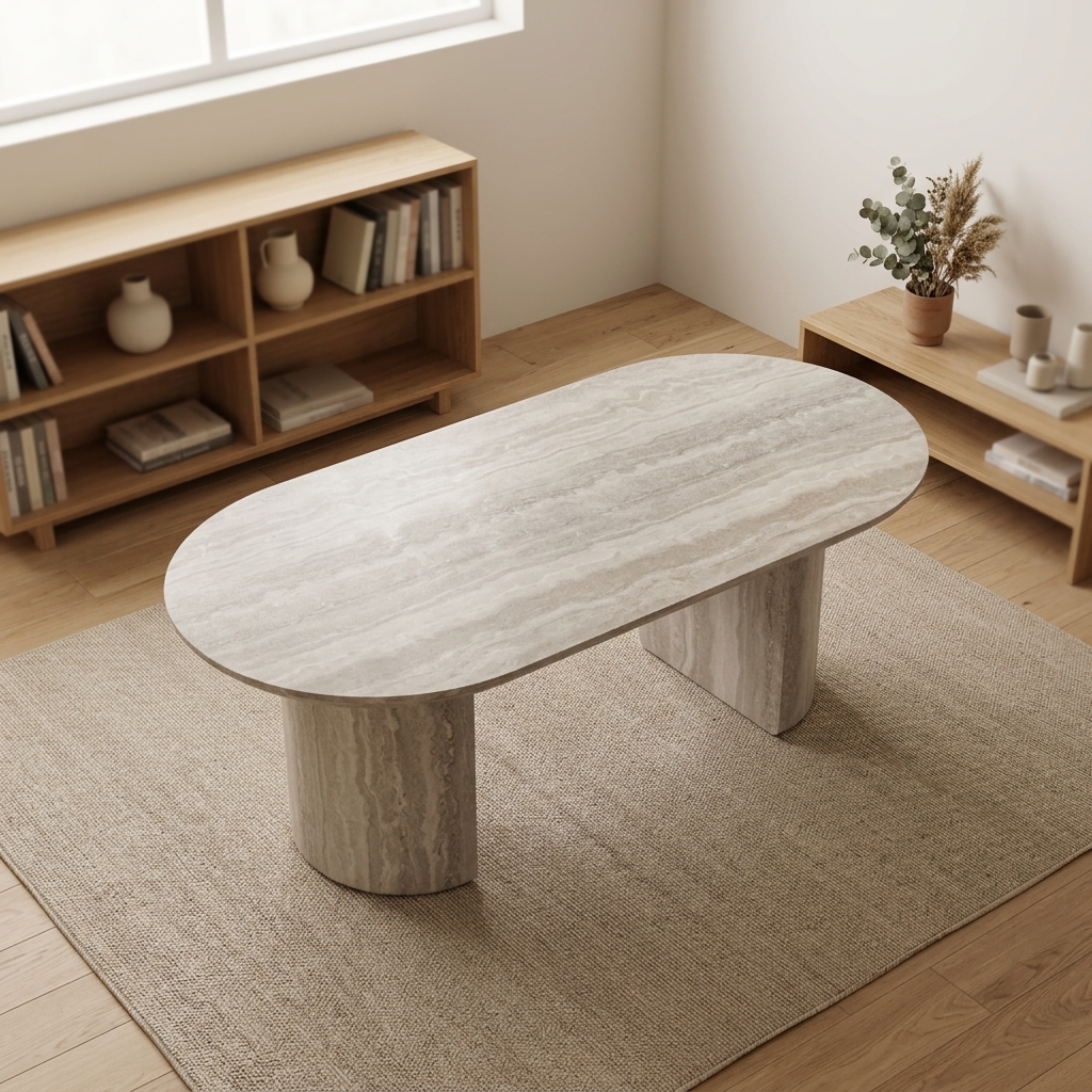 Wabi Sabi Oval Dining Table Fiberglass FRP Travertine Look Dining Room Table Modern Minimalist Home Furniture 6-8 Seater