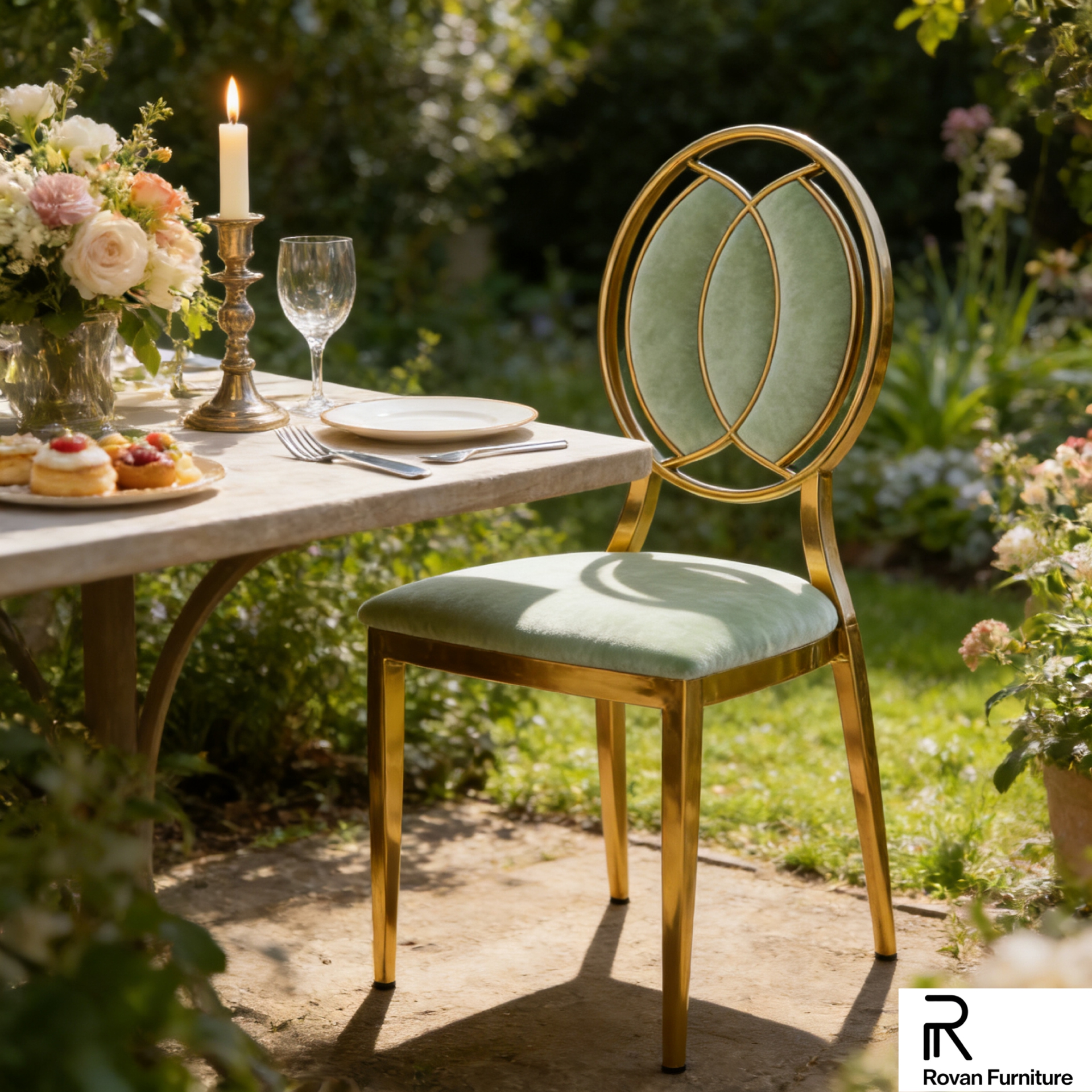 New Model Round Back Elegant Electroplated Gold Metal Event Chairs Wedding Event Chairs For Sale