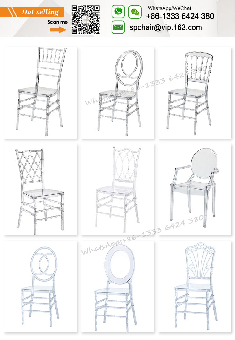 ODM Multiple Styles Hotel Event Party Wedding Banquet Transparent Clear Crystal Acrylic Plastic Stackable Chairs Details