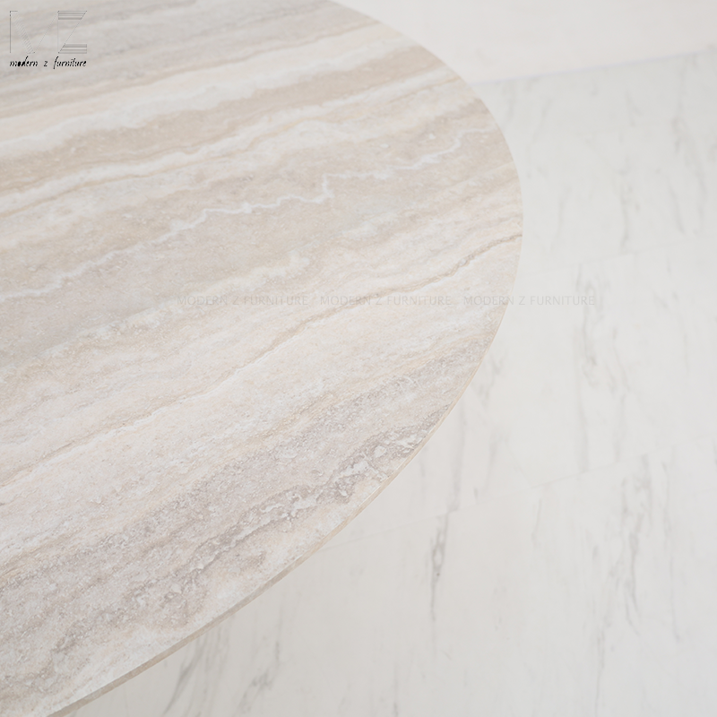 High Quality Custom Contemporary 4 Seat Luxury Dining Furniture Large Size Hotel Marble Travertine Print Fiberglass Dining Table