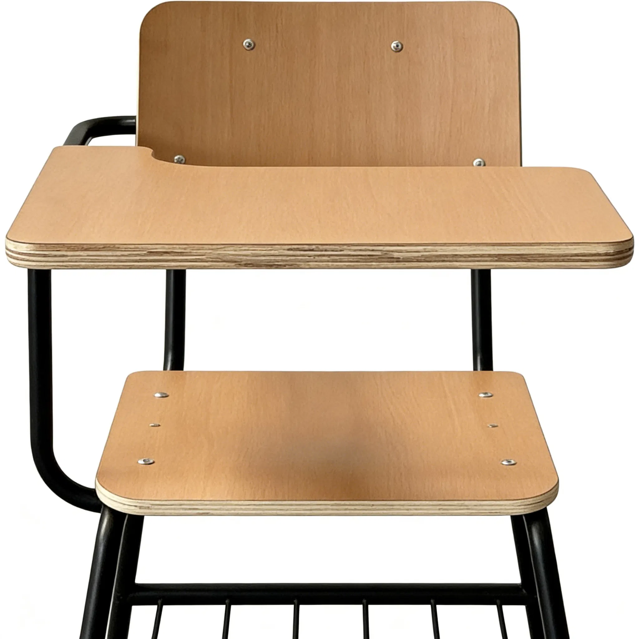 Classroom Student Desk Chair with Storage Basket Plywood School Table Training Chaise with Writing Pad