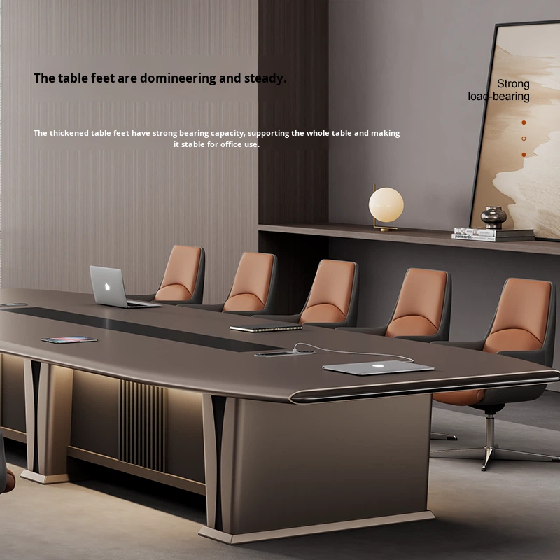 Luxury Modern Wood Panel Conference Table Set Metal Frame Office Meeting Desk Chairs Executive Boardroom Furniture for 12 People