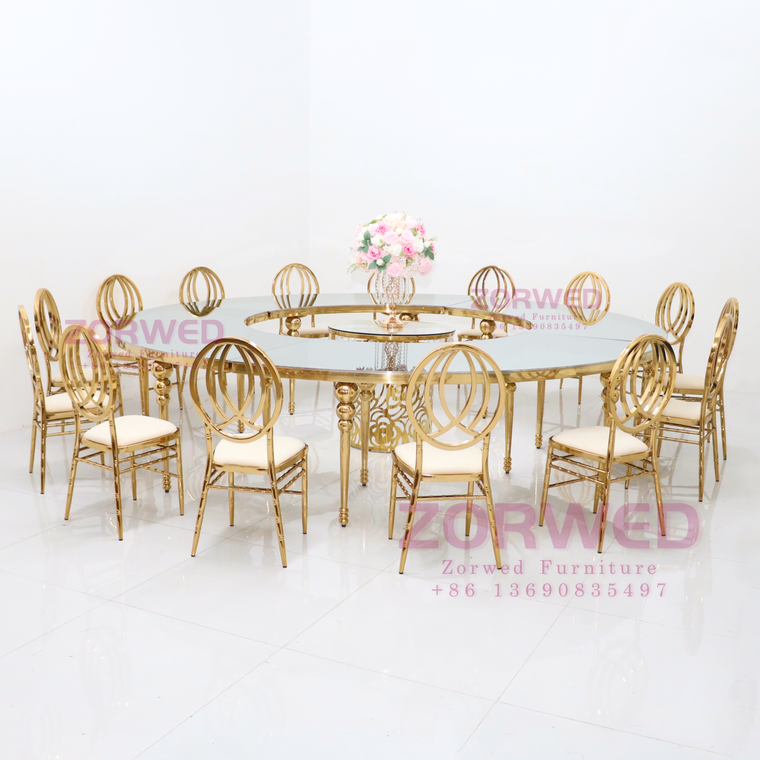 Wholesale Modern Stacking Hotel Room Furniture Banquet Metal Luxury Gold Wedding Chiavari Chairs and Tables for Party Events