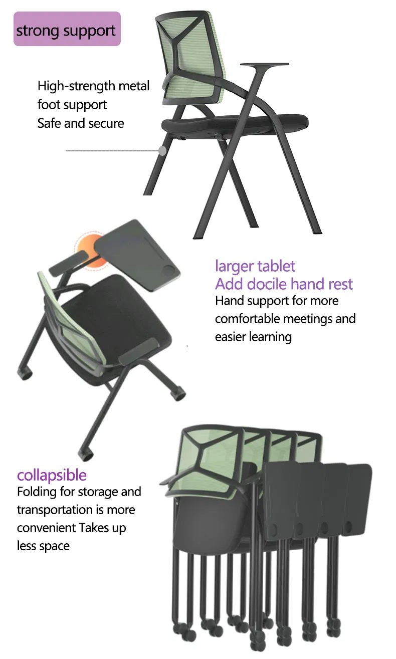 Folding Training University Lecture Chair with Table Pad Hall Chair with Wheel