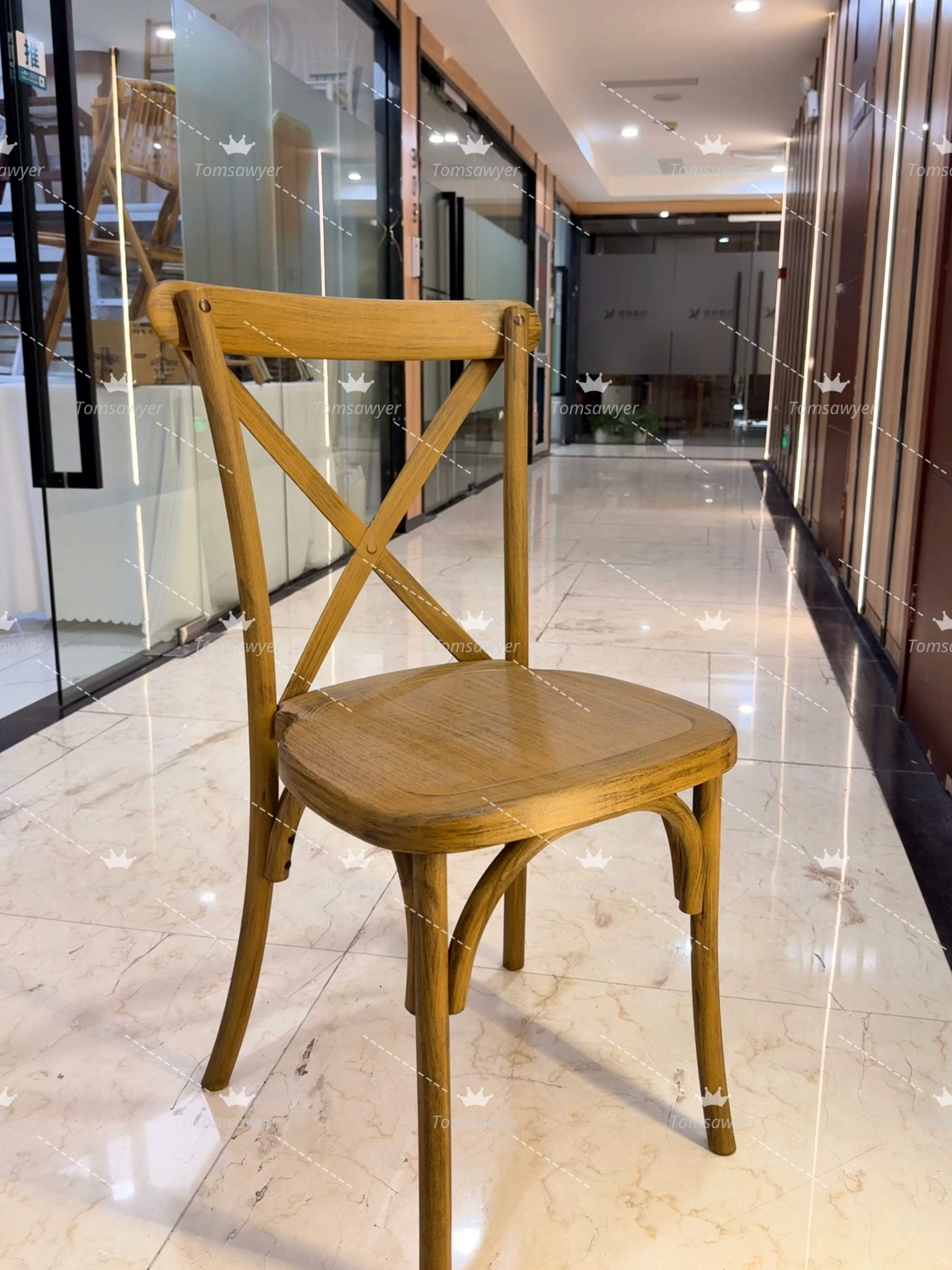 Disassembled PP Resin X Cross Back Chair Weather Resistant Stackable Indoor Outdoor Commercial Hotel Restaurant School Villa