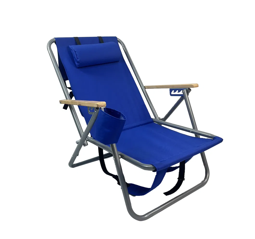 Beach Chair - Folding Chair with Wood Armrest-Blue