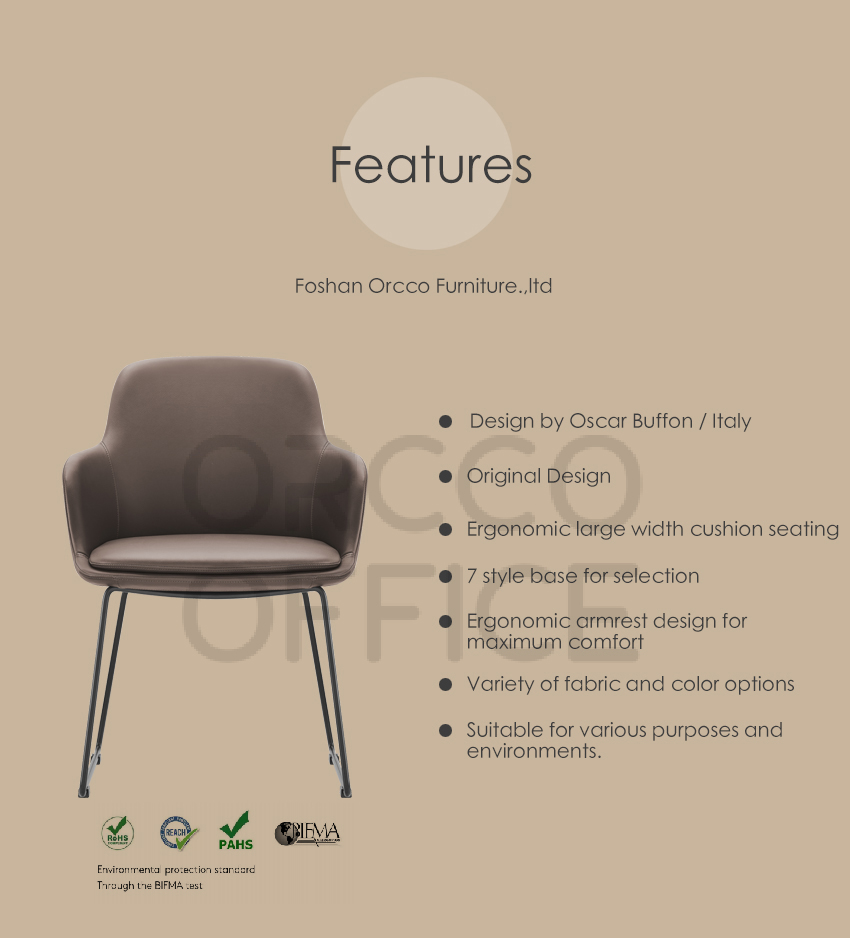 High End Upholstered Fabric or Leather Hotel Dining Chair Sled Base Solid Metal Frame Western Restaurant Side Banquet Chair