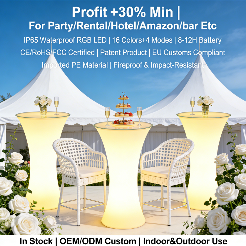 Nightclub Lounge Modern Oval Foldable Waterproof IP65 Cocktail Table Premium LED Bar Furniture Outdoor Event Party Garden
