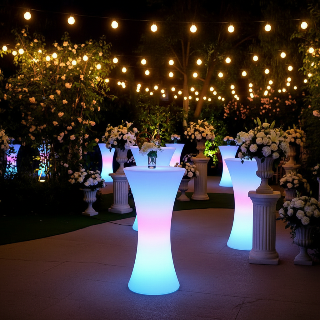 Nightclub Lounge Modern Oval Foldable Waterproof IP65 Cocktail Table Premium LED Bar Furniture Outdoor Event Party Garden