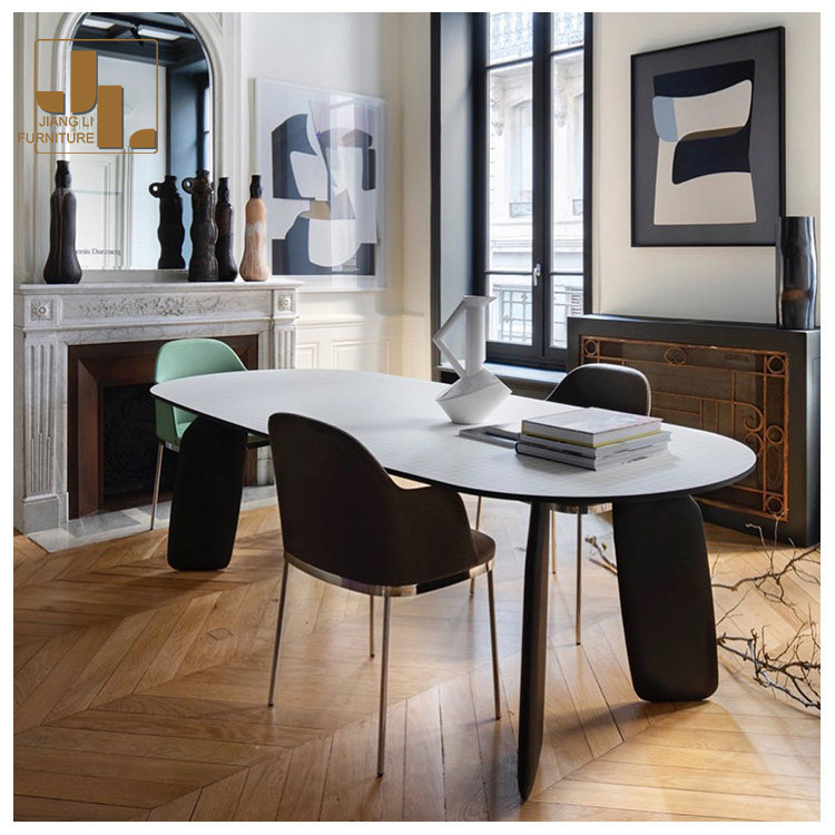 Modern Style Villa Dining Room Pink Oval Dining Table Hotel Restaurant FRP Base Glass Top Luxury Dining Table Furniture