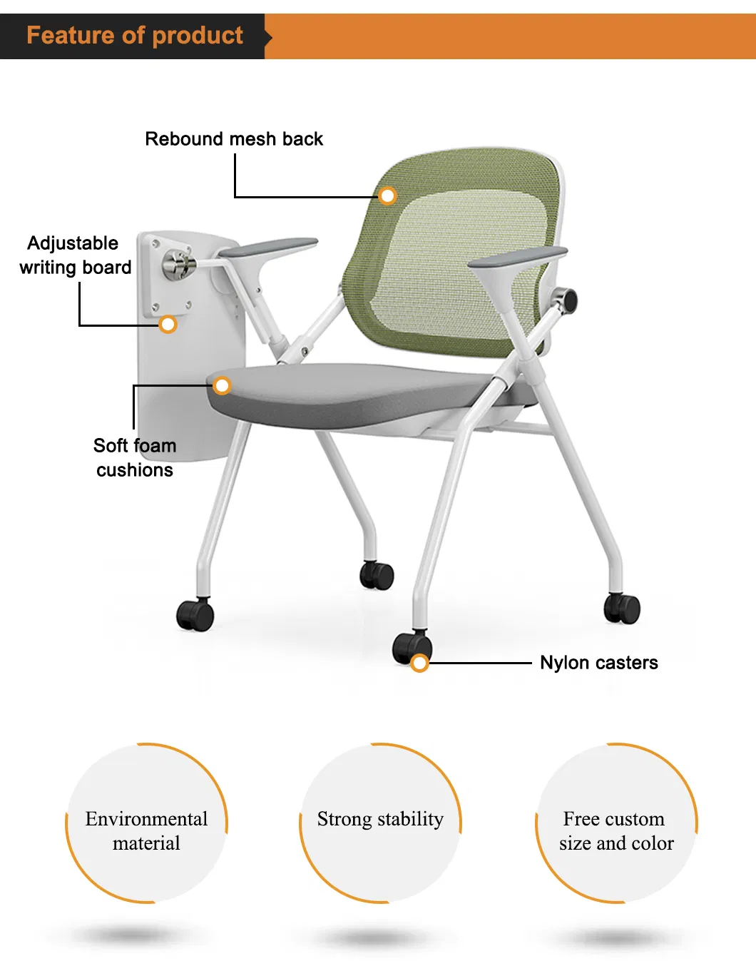 Wholesale Folding School Conference Meeting Room Student Staff Mesh Training Office Chair with Writing Tablet