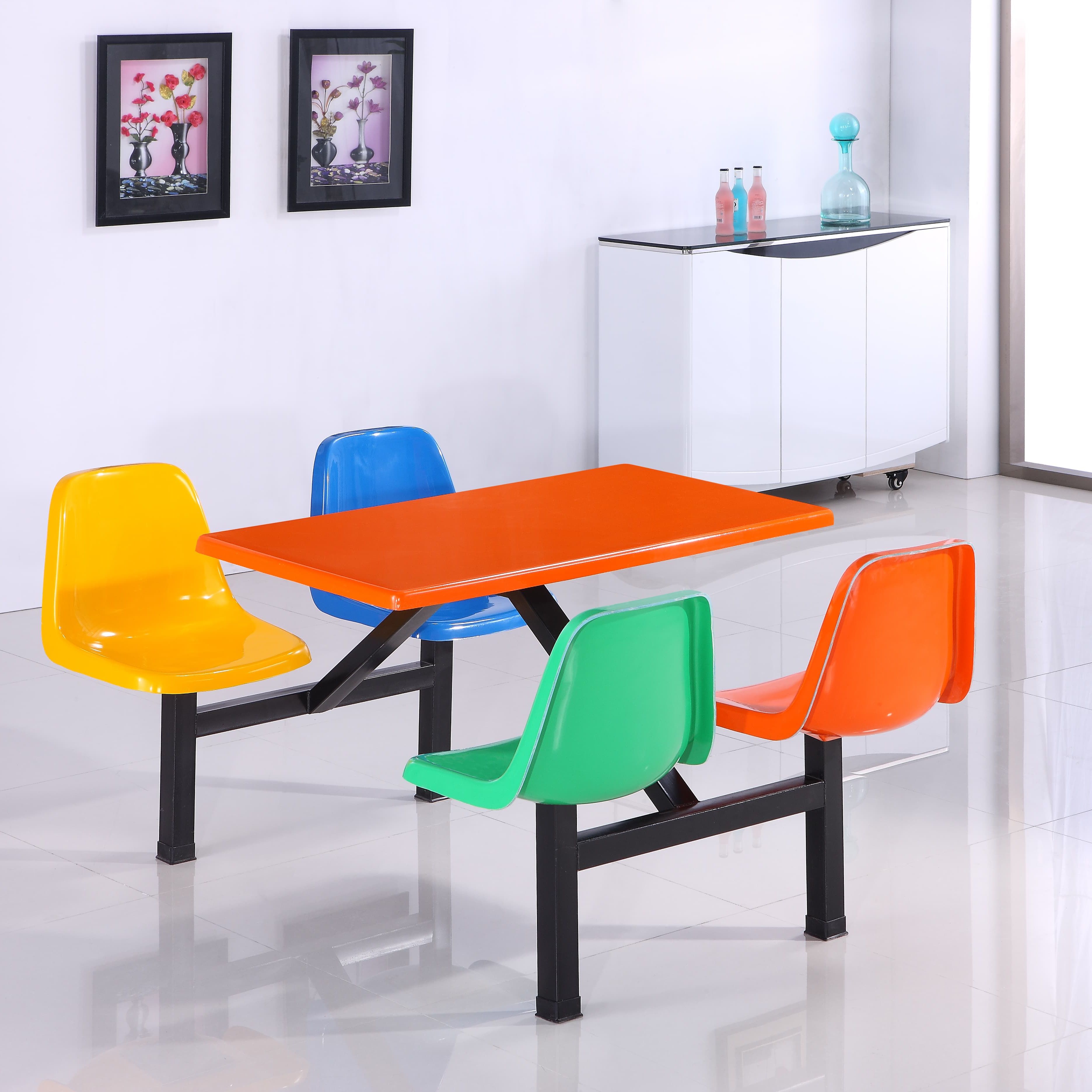 New Modern Restaurant Design 8 Seaters Fiberglass Dining Table Sets for Outdoor Commercial Use in School Mall Customized Options